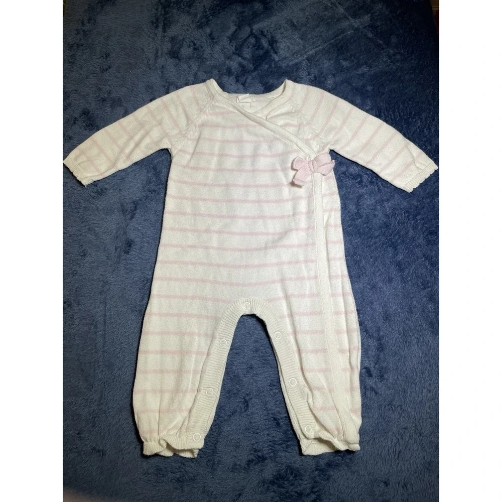 Mud Pie‎ Pink Stripe Bow Converter Coverall Romper Outfit Long Sleeve 3-6 months
